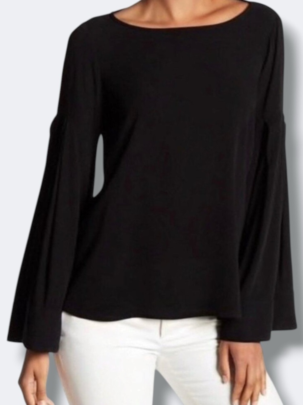 Ro & De Blouse Women’s XS Black Bell Sleeve Boat Neck Rayon Top Bohemian